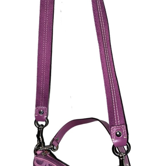 Coach Small Dark Pink Handbag Wristlet Fabric with Leather Handle Shoulder Strap - Picture 9 of 12